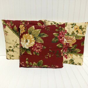 WAVERLY Throw Pillows Floral Manor Custom Made Red Yellow Garden Room SET of 3